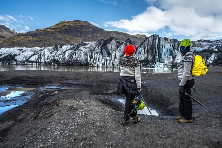 Guided glacier hiking tour in Iceland with group on ice